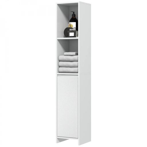 Columna Auxiliar de Baño Armario de Baño con Puerta 2 Estantes Abiertos Antivuelco Estilo Moderno 30x30x160 cm Blanco [9]