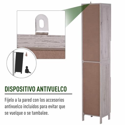 Columna de Baño Mueble Alto y Estrecho con Estantes Abiertos y 2 Armarios 30x32x172,5 cm Madera Grisácea [4]