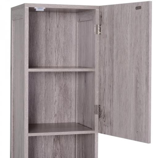 Columna de Baño Mueble Alto y Estrecho con Estantes Abiertos y 2 Armarios 30x32x172,5 cm Madera Grisácea [6]