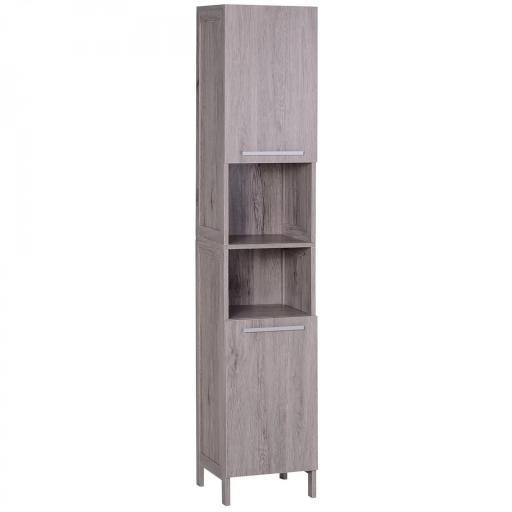 Columna de Baño Mueble Alto y Estrecho con Estantes Abiertos y 2 Armarios 30x32x172,5 cm Madera Grisácea [8]