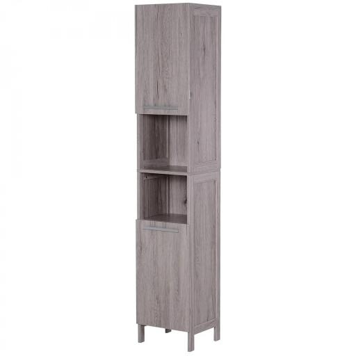 Columna de Baño Mueble Alto y Estrecho con Estantes Abiertos y 2 Armarios 30x32x172,5 cm Madera Grisácea [9]