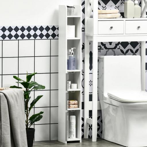 Columna Baño con 3 Puertas y 3 Estantes Mueble Auxiliar Alto de Estilo Moderno 15x17x120cm Blanco y Gris [7]