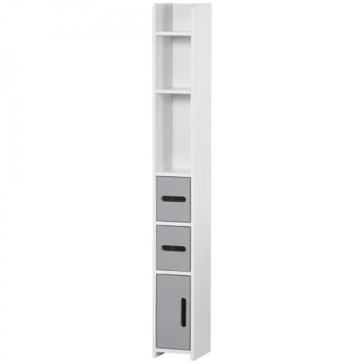 Columna Baño con 3 Puertas y 3 Estantes Mueble Auxiliar Alto de Estilo Moderno 15x17x120cm Blanco y Gris [8]