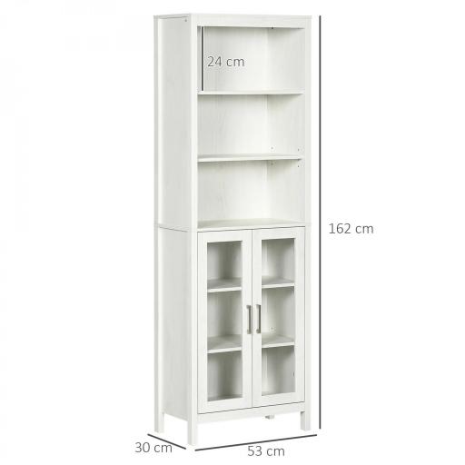 Columna de Baño con 2 Puertas de Vidrio y 3 Estantes Mueble Auxiliar de Estilo Moderno 53x30x162 cm Blanco [1]