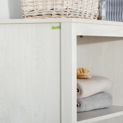 Columna de Baño con 2 Puertas de Vidrio y 3 Estantes Mueble Auxiliar de Estilo Moderno 53x30x162 cm Blanco [6]