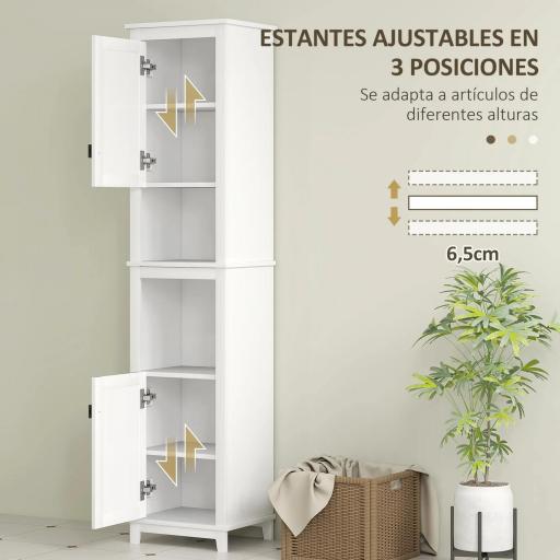 Columna de Baño con Estantes Ajustables 2 Puertas con Frontal de Ratán y 2 Compartimentos 40x30x167,5 cm Blanco [3]