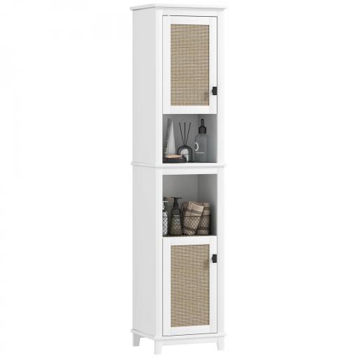 Columna de Baño con Estantes Ajustables 2 Puertas con Frontal de Ratán y 2 Compartimentos 40x30x167,5 cm Blanco [8]