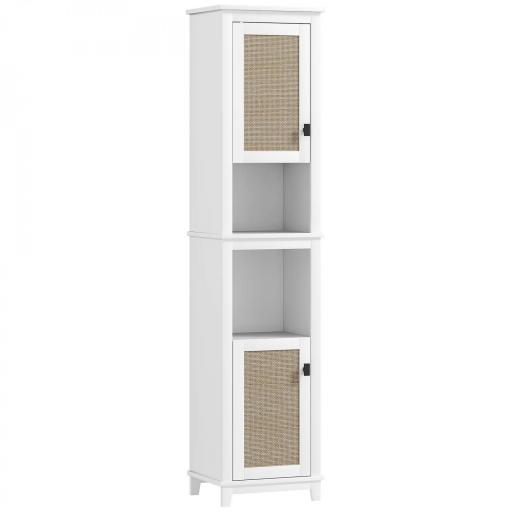 Columna de Baño con Estantes Ajustables 2 Puertas con Frontal de Ratán y 2 Compartimentos 40x30x167,5 cm Blanco [9]