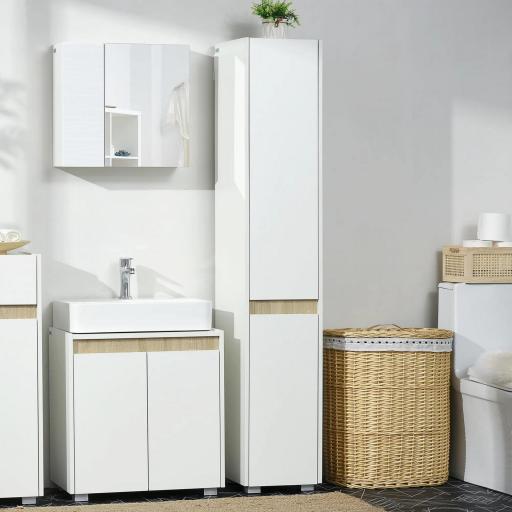 Columna de Baño Armario Alto Auxiliar con Estantes Ajustables para Ducha Aseo Dormitorio 30x33x165 cm Blanco