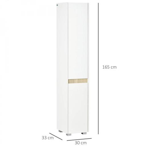 Columna de Baño Armario Alto Auxiliar con Estantes Ajustables para Ducha Aseo Dormitorio 30x33x165 cm Blanco [1]