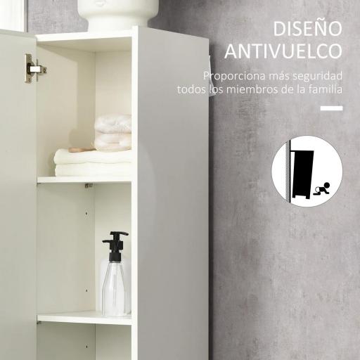 Columna de Baño Armario Alto Auxiliar con Estantes Ajustables para Ducha Aseo Dormitorio 30x33x165 cm Blanco [5]