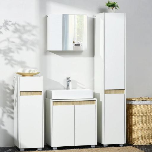 Columna de Baño Armario Alto Auxiliar con Estantes Ajustables para Ducha Aseo Dormitorio 30x33x165 cm Blanco [2]