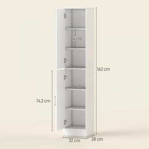 Armario para Baño Alto Mueble Columna de Baño con Espejo 2 Puertas y Estantes Ajustables Multiusos 32x28x162 cm Blanco [1]