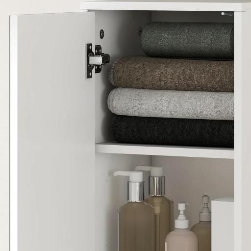 Armario para Baño Alto Mueble Columna de Baño con Espejo 2 Puertas y Estantes Ajustables Multiusos 32x28x162 cm Blanco [7]