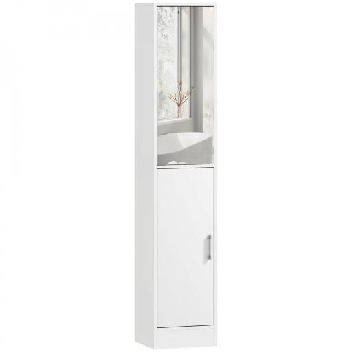 Armario para Baño Alto Mueble Columna de Baño con Espejo 2 Puertas y Estantes Ajustables Multiusos 32x28x162 cm Blanco [9]