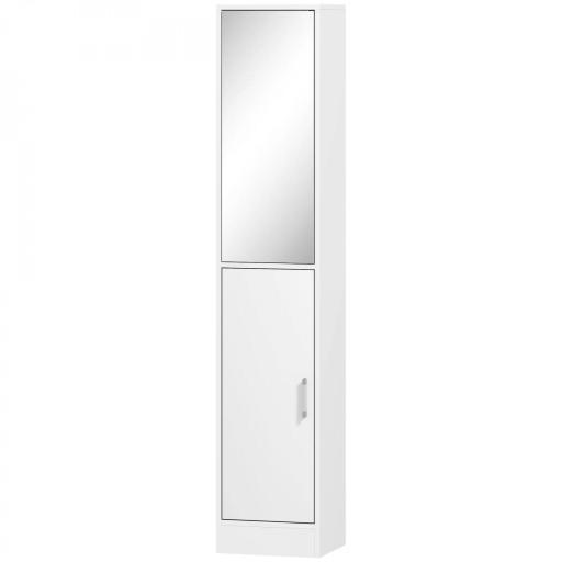 Armario para Baño Alto Mueble Columna de Baño con Espejo 2 Puertas y Estantes Ajustables Multiusos 32x28x162 cm Blanco [8]