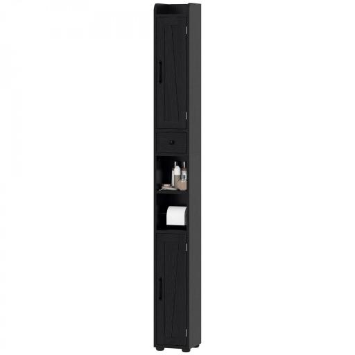 Columna de Baño con 2 Puertas Compartimento Abierto Estantes Ajustables y Portarrollos 20x20x185 cm Negro [9]