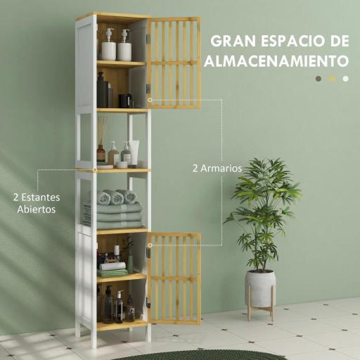 Columna de Baño Mueble de Baño Alto con 2 Compartimentos 2 Puertas de Rejilla y Estantes Ajustables 32x30x172 cm Blanco [4]