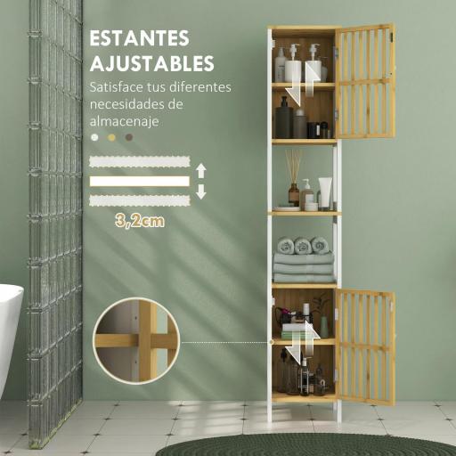 Columna de Baño Mueble de Baño Alto con 2 Compartimentos 2 Puertas de Rejilla y Estantes Ajustables 32x30x172 cm Blanco [5]