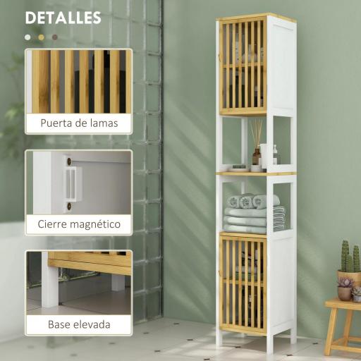 Columna de Baño Mueble de Baño Alto con 2 Compartimentos 2 Puertas de Rejilla y Estantes Ajustables 32x30x172 cm Blanco [2]
