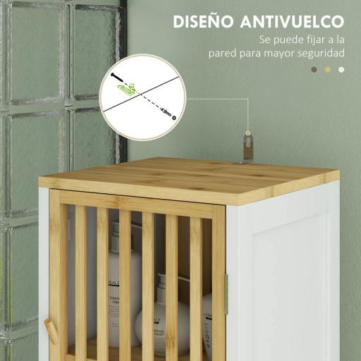 Columna de Baño Mueble de Baño Alto con 2 Compartimentos 2 Puertas de Rejilla y Estantes Ajustables 32x30x172 cm Blanco [6]