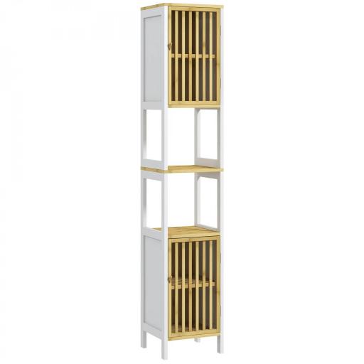 Columna de Baño Mueble de Baño Alto con 2 Compartimentos 2 Puertas de Rejilla y Estantes Ajustables 32x30x172 cm Blanco [8]