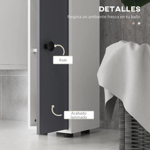 Columna de Baño con 1 Cajón 5 Estantes y 2 Puertas para Salón Dormitorio Carga 30 kg 20x20x180 cm Gris [5]