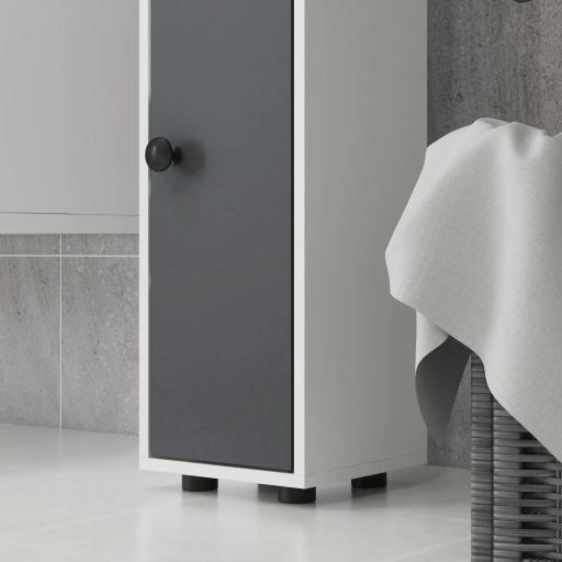 Columna de Baño con 1 Cajón 5 Estantes y 2 Puertas para Salón Dormitorio Carga 30 kg 20x20x180 cm Gris [7]