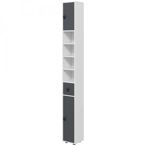 Columna de Baño con 1 Cajón 5 Estantes y 2 Puertas para Salón Dormitorio Carga 30 kg 20x20x180 cm Gris [8]