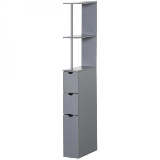 Columna de Baño Moderno Mueble Auxiliar de Baño con 2 Estantes 2 Cajones y 1 Puerta Antivuelco 15x33x136,5 cm Gris [9]