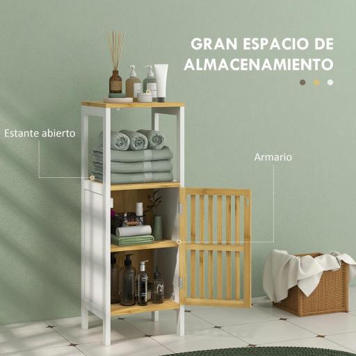 Columna de Baño Mueble Auxiliar de Baño con 1 Estante Abierto 1 Puerta y 1 Estante Ajustable 32x30x90,5 cm Natural [2]