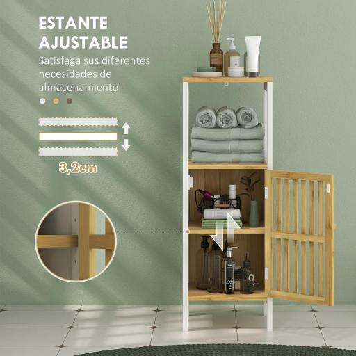 Columna de Baño Mueble Auxiliar de Baño con 1 Estante Abierto 1 Puerta y 1 Estante Ajustable 32x30x90,5 cm Natural [5]