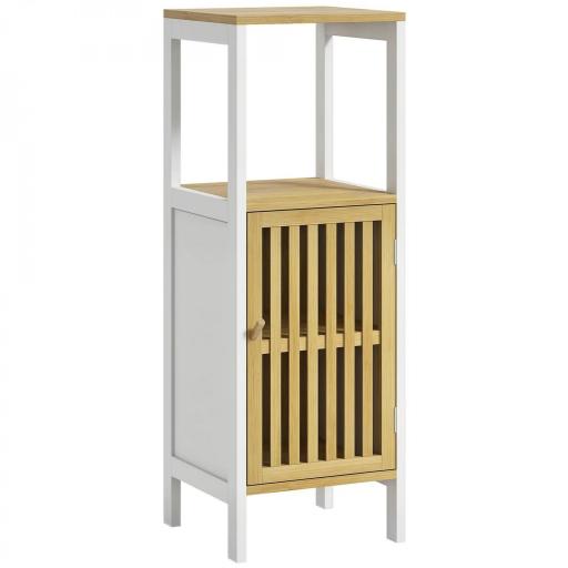 Columna de Baño Mueble Auxiliar de Baño con 1 Estante Abierto 1 Puerta y 1 Estante Ajustable 32x30x90,5 cm Natural [8]