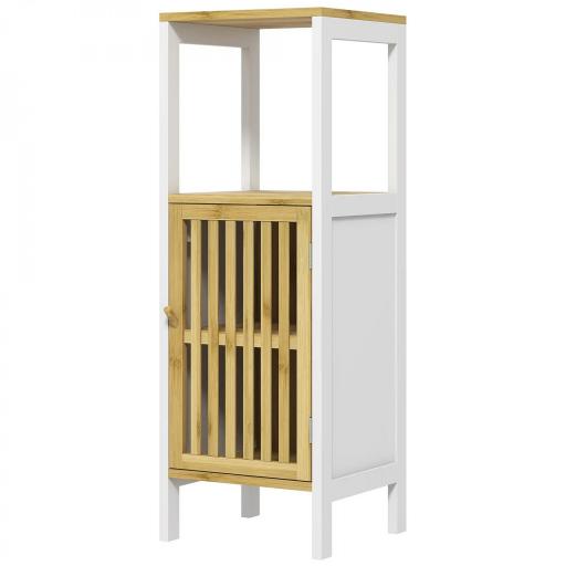 Columna de Baño Mueble Auxiliar de Baño con 1 Estante Abierto 1 Puerta y 1 Estante Ajustable 32x30x90,5 cm Natural [9]