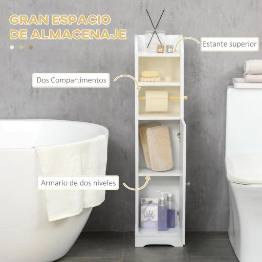 Portarrollos de Papel Higiénico con Armario para Baño con Estante Interior Ajustable 23x18x100 cm Blanco [7]