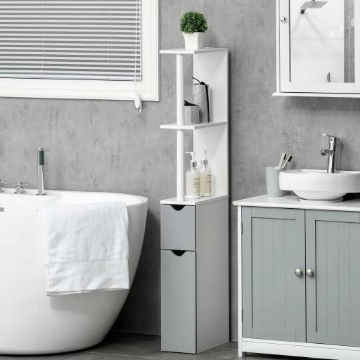 Mueble de Baño con Puertas y Estantes Abiertos Armario de Baño Estilo Moderno 15,2x29,8x118 cm Gris