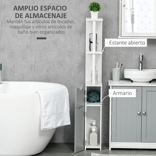 Mueble de Baño con Puertas y Estantes Abiertos Armario de Baño Estilo Moderno 15,2x29,8x118 cm Gris [2]