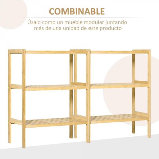 Estantería de Bambú de 3 Niveles Estantería de Pie Moderno Estante de Almacenamiento para Baño Cocina Salón Dormitorio Antivuelco 62x33x80 cm Natural [3]