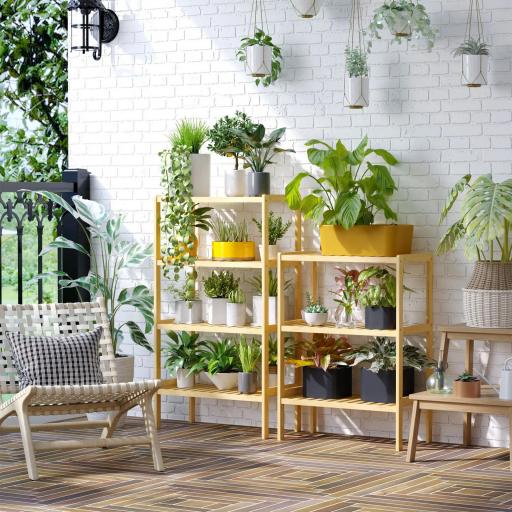 Estantería de Bambú de 3 Niveles Estantería de Pie Moderno Estante de Almacenamiento para Baño Cocina Salón Dormitorio Antivuelco 62x33x80 cm Natural [4]