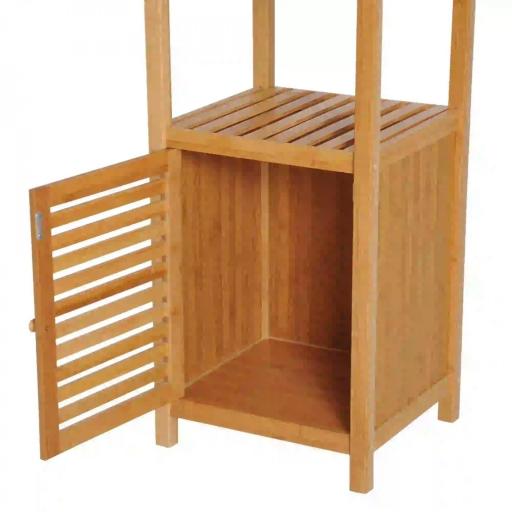 Estantería de Baño de Bambú Estantería de Almacenaje para Baño con 1 Puerta y 4 Estantes para Cocina Salón Dormitorio 33x36,5x140 cm Natural [2]