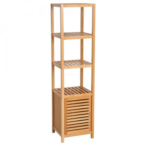 Estantería de Baño de Bambú Estantería de Almacenaje para Baño con 1 Puerta y 4 Estantes para Cocina Salón Dormitorio 33x36,5x140 cm Natural [5]