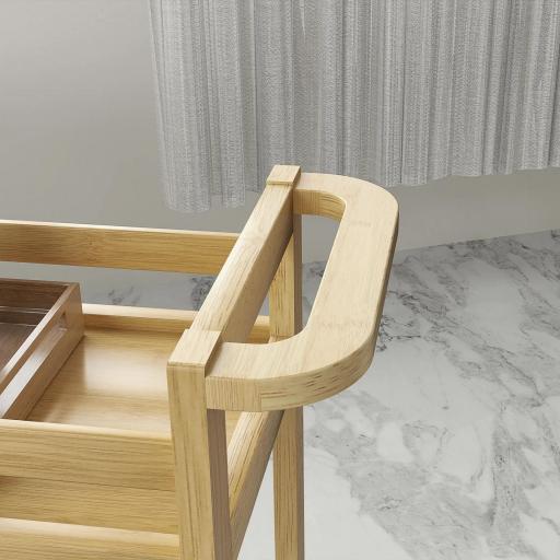 Estantería de Baño de Bambú de 3 Niveles Carrito Auxiliar de Almacenaje con Ruedas 55x20x75 cm Natural [7]