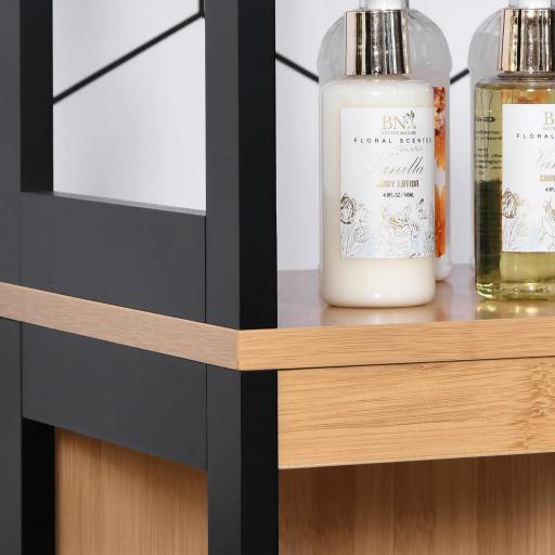 Armario Alto para Baño con 3 Estantes y 2 Cajones Estilo Moderno 30x30x144,3 cm Negro y Natural [7]