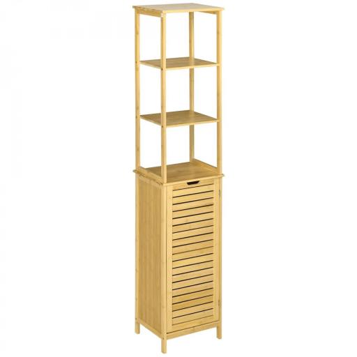 Estantería de Baño de Bambú Armario Alto para Baño con 3 Estantes y 1 Puerta Mueble Columna de Almacenaje 34x30x173 cm Natural [9]