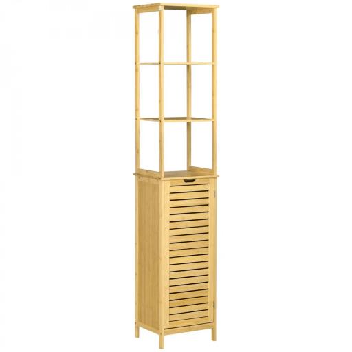 Estantería de Baño de Bambú Armario Alto para Baño con 3 Estantes y 1 Puerta Mueble Columna de Almacenaje 34x30x173 cm Natural [8]