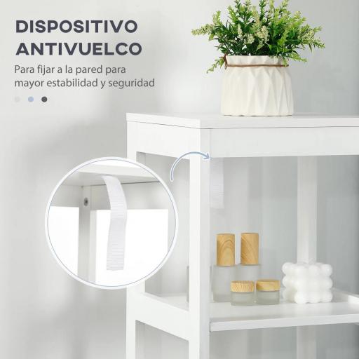 Mueble Columna con 3 Estantes Abiertos y 2 Cajones de Almacenaje Diseño Antivuelco 30x30x144 cm Blanco [5]
