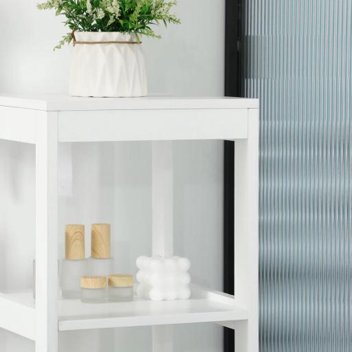 Mueble Columna con 3 Estantes Abiertos y 2 Cajones de Almacenaje Diseño Antivuelco 30x30x144 cm Blanco [6]