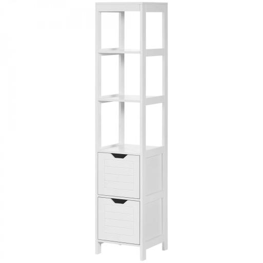 Mueble Columna con 3 Estantes Abiertos y 2 Cajones de Almacenaje Diseño Antivuelco 30x30x144 cm Blanco [8]
