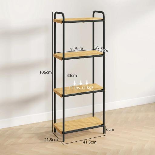 Estantería de Baño de Bambú con 4 Baldas Abiertas Diseño de Lamas y Estructura de Acero 41,5x21,5x106 cm Natural [6]