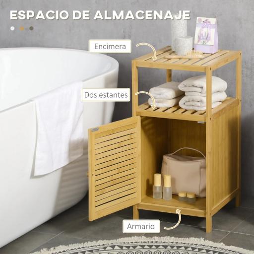 Estantería de Baño de Bambú Estantería de Almacenaje para Baño con 1 Puerta y Estante para Cocina 33x36,5x67 cm Natural [3]
